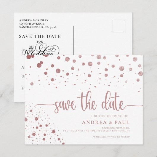 Elegante bruiloft in Confetti Save the Date Briefkaart (Voorkant / Achterkant)