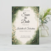 Elegante Bruiloft in Minimalistische Luxe Emerald Save The Date (Staand voorkant)