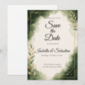 Elegante Bruiloft in Minimalistische Luxe Emerald Save The Date (Voorkant / Achterkant)