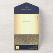 Elegante bruiloft in navy en goud all in one uitnodiging (Buitenkant)