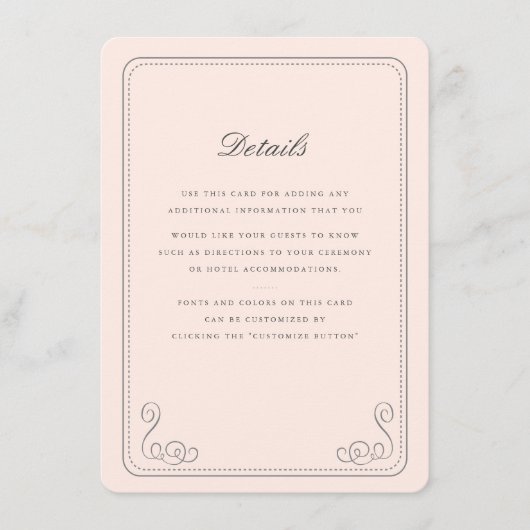 Elegante bruiloft invoegen informatiekaartje (Voorkant)