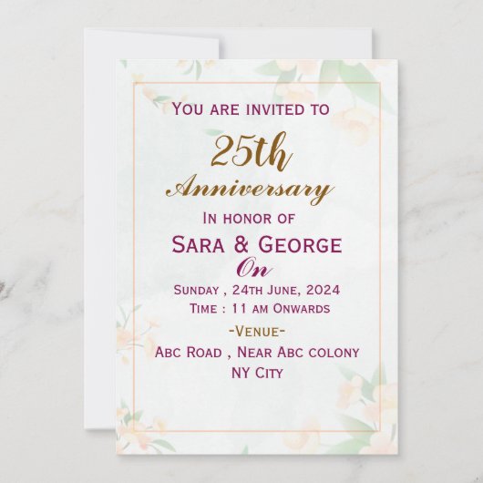 Elegante bruiloft Jubileum Uitnodigingen (Voorkant)