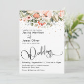 Elegante bruiloft kalligrafie Bloemen & Gouden Con Kaart (Staand voorkant)