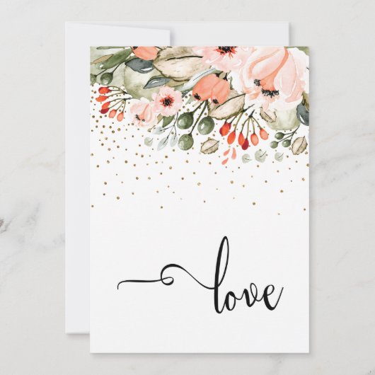 Elegante bruiloft kalligrafie Bloemen & Gouden Con Kaart (Achterkant)