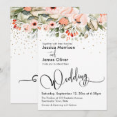 Elegante bruiloft kalligrafie Bloemen & Gouden Con Kaart (Voorkant / Achterkant)