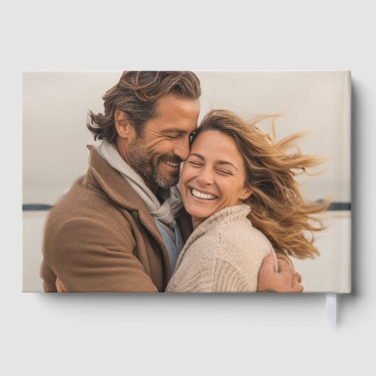 Elegante bruiloft kalligrafie foto Chic Real Gold Gastenboek (Achterkant)