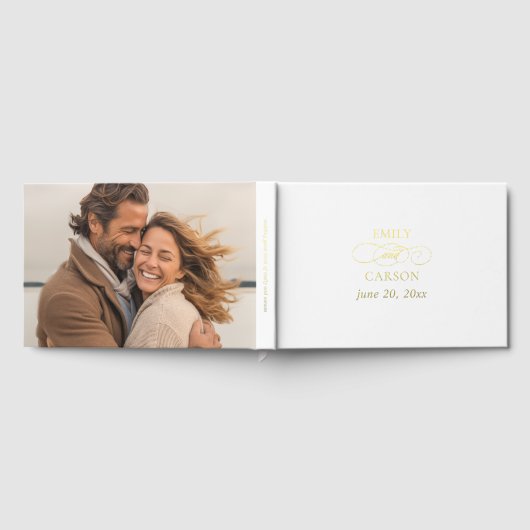 Elegante bruiloft kalligrafie foto Chic Real Gold Gastenboek (Volledig)