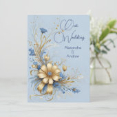 Elegante bruiloft Korenbloem Blauw Gouden Bloemen Kaart (Staand voorkant)