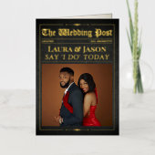 Elegante bruiloft krant w. Tijdlijn Zwart & Goud Folie Wenskaart (Voorkant)