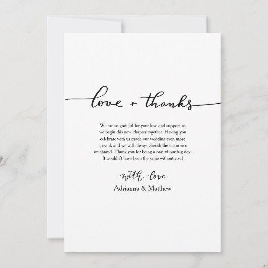 Elegante bruiloft liefde en Bedankt script | Foto (Achterkant)