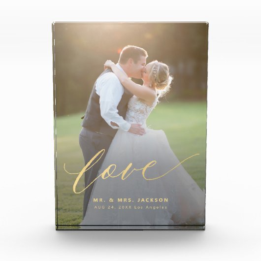 Elegante bruiloft liefde goud script Mr en Mrs gew Fotoblokken (Voorkant)