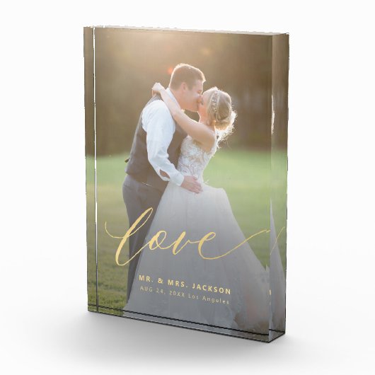 Elegante bruiloft liefde goud script Mr en Mrs gew Fotoblokken (Rechts)