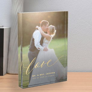 Elegante bruiloft liefde goud script Mr en Mrs gew Fotoblokken
