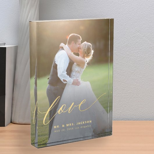 Elegante bruiloft liefde goud script Mr en Mrs gew Fotoblokken