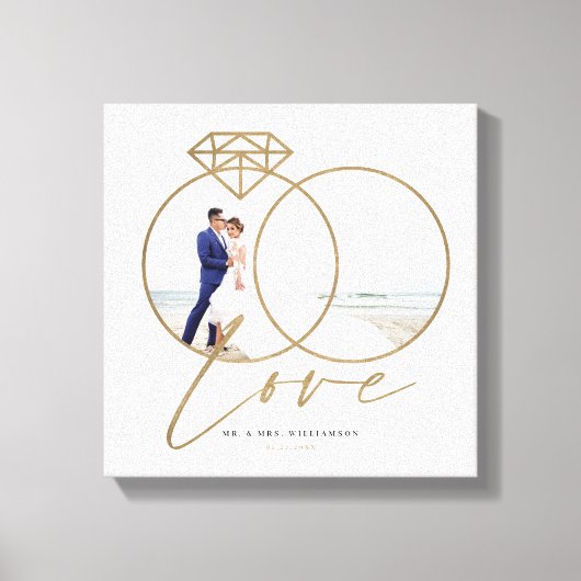 Elegante bruiloft liefde gouden diamanten ringen f canvas afdruk (Voorkant)