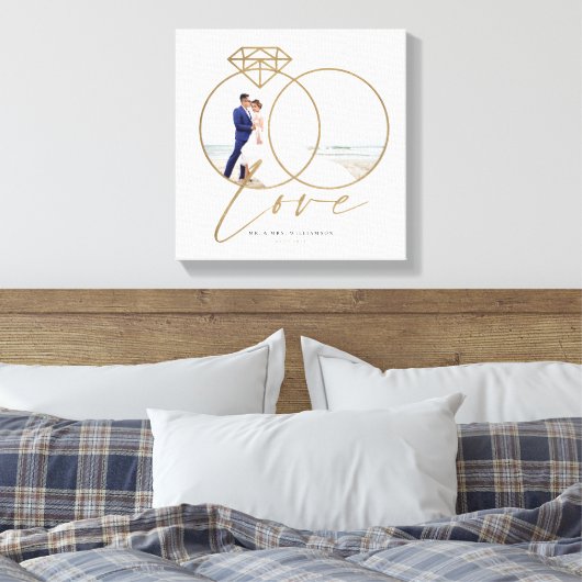 Elegante bruiloft liefde gouden diamanten ringen f canvas afdruk (Insitu (Slaapkamer))