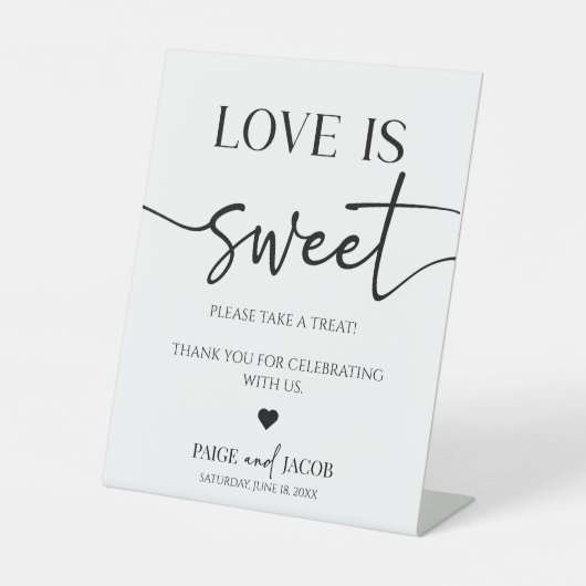 Elegante bruiloft liefde is zoete traktatie tafel reclamebord met voetstuk (Voorkant)