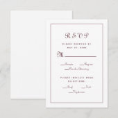 Elegante Bruiloft Maaltijd Keuze Behuizing Bourgog RSVP Kaartje (Voorkant / Achterkant)