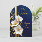 Elegante bruiloft Marine Blauw Goud Diamant Bloeme Kaart (Staand voorkant)