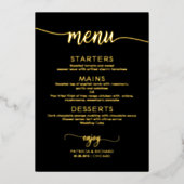 Elegante bruiloft menu's zwart goud folie uitnodiging (Voorkant)