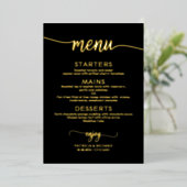 Elegante bruiloft menu's zwart goud folie uitnodiging (Staand Voorkant)