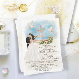 Elegante bruiloft met bruid en bruidegom Foutain Kaart