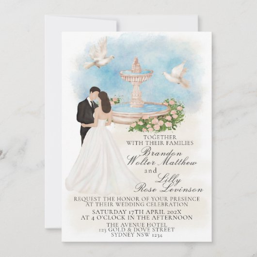 Elegante bruiloft met bruid en bruidegom Foutain Kaart (Voorkant)