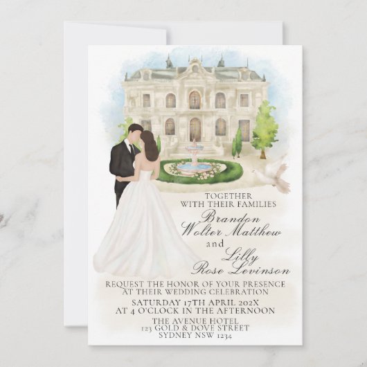 Elegante bruiloft met bruid en bruidegom locatie kaart (Voorkant)