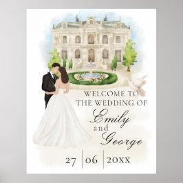 Elegante bruiloft met bruid en bruidegom locatie poster