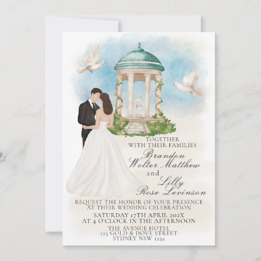 Elegante bruiloft met bruid en bruidegom tuinhuisj kaart (Voorkant)