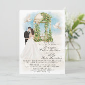 Elegante bruiloft met bruid en bruidegom tuinhuisj kaart (Staand voorkant)