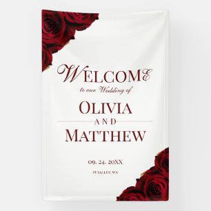 Elegante bruiloft met burgundy en witte rozen spandoek