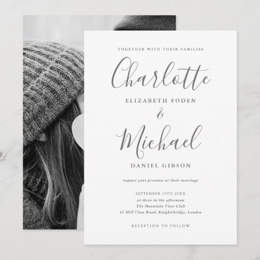 Elegante bruiloft met foto en handtekening kaart (Voorkant / Achterkant)