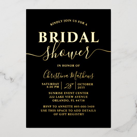 Elegante bruiloft met goud folie kalligrafie folie uitnodiging (Voorkant)