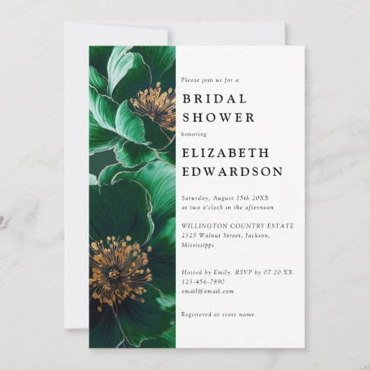 Elegante bruiloft met QR-code in smaragdgroen bloe Kaart (Voorkant)