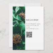 Elegante bruiloft met QR-code in smaragdgroen bloe Kaart (Achterkant)