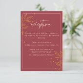 Elegante bruiloft met robijnrode goudkleurige blad informatiekaartje (Staand voorkant)