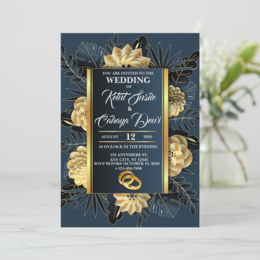 Elegante bruiloft met Rozen en ringen Kaart (Staand voorkant)