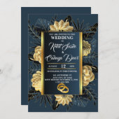 Elegante bruiloft met Rozen en ringen Kaart (Voorkant / Achterkant)