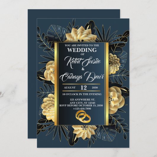 Elegante bruiloft met Rozen en ringen Kaart (Voorkant / Achterkant)