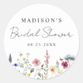 Elegante bruiloft met wilde bloemenweide ronde sticker (Voorkant)