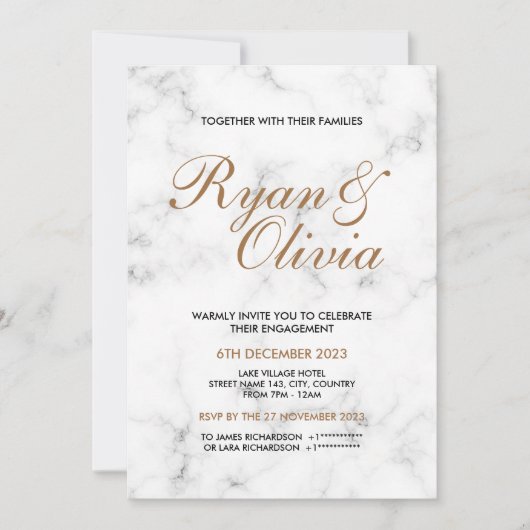 Elegante  bruiloft met witte marmer kaart (Voorkant)