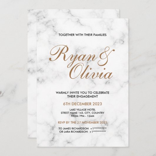 Elegante bruiloft met witte marmer kaart (Voorkant / Achterkant)