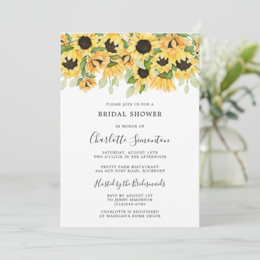 Elegante bruiloft met zonnebloemen en groen kaart (Staand voorkant)