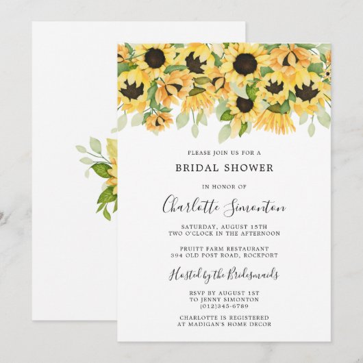 Elegante bruiloft met zonnebloemen en groen kaart (Voorkant / Achterkant)