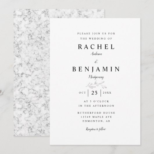 Elegante bruiloft Minimal Marmer Kaart (Voorkant / Achterkant)