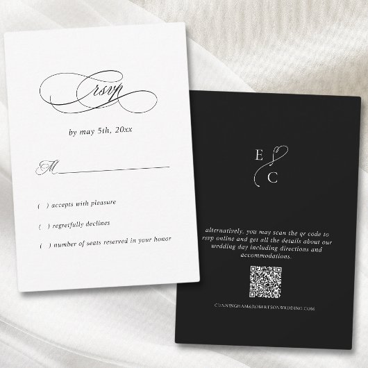 Elegante bruiloft Minimale moderne QR-code monogra RSVP Kaartje