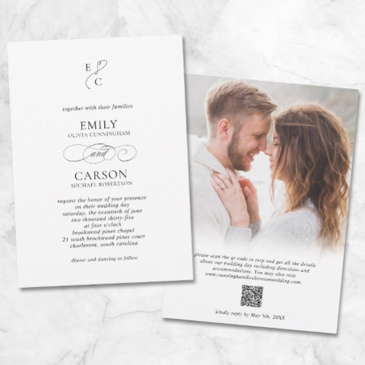 Elegante bruiloft Modern Monogram Logo vervaagd Fo Kaart