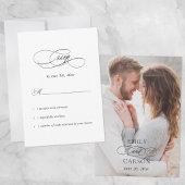 Elegante bruiloft moderne foto namen & datum zwart RSVP kaartje