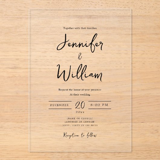 Elegante bruiloft moderne script typografie acryl uitnodigingen (Voorkant)